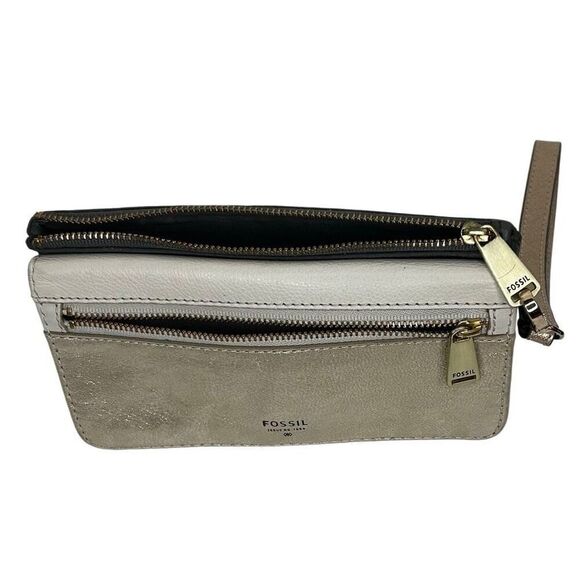 NWOT Fossil Preston Wristlet Wallet 7"x 4" Gold Metallic Leather Color-block - Picture 3 of 10